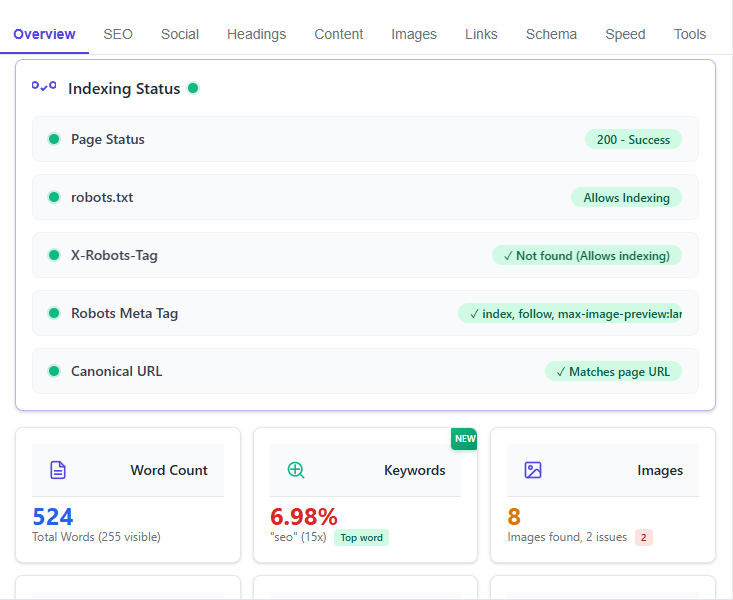 screenshot of SEO Action Plan SEO Extension for Chrome Browser and Edge